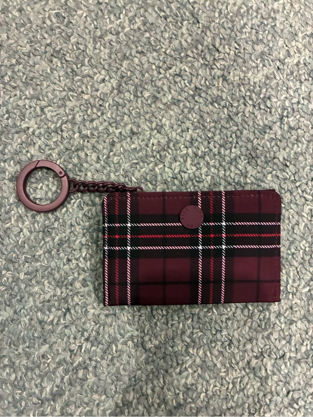 PINK Victoria's Secret Burgundy Plaid Key & Card Holder